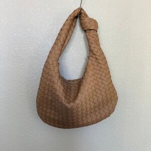Urban Expressions Tan Woven Vegan Leather Hobo Bag Knotted Handle Gold Hardware